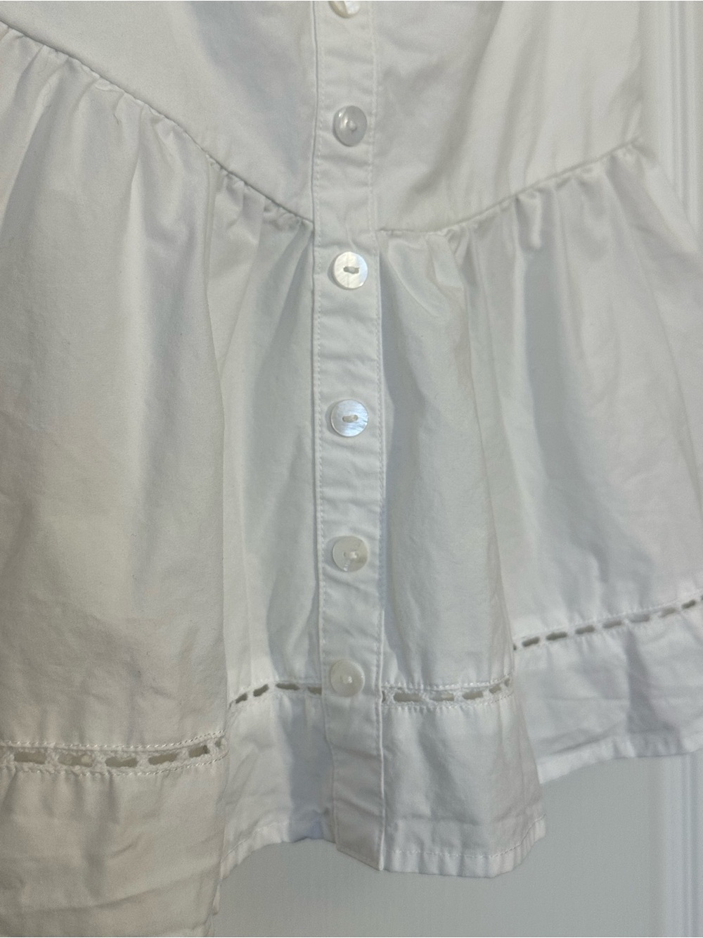Anthropologie En Saison Britany White Peplum Cotton Blend Smocked Top Small - Picture 2 of 12